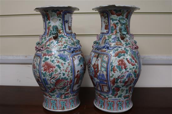 A pair of 19th century Chinese famille rose vases 35.5cm (a.f.)